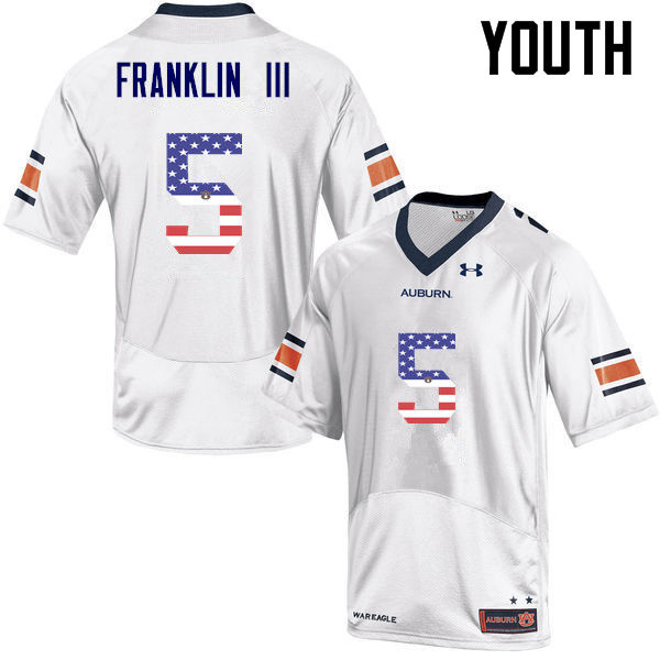 Youth #5 John Franklin III Auburn Tigers USA Flag Fashion College Football Jerseys-White - Click Image to Close